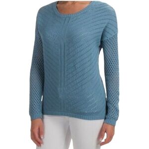 Prana Organic Cotton Scoop Neck Eyelet Sweater in Blue - Sz S Open To Offers